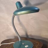 Italian design desk lamp, green metal, Fase style, 1970s, adjustable, flexible