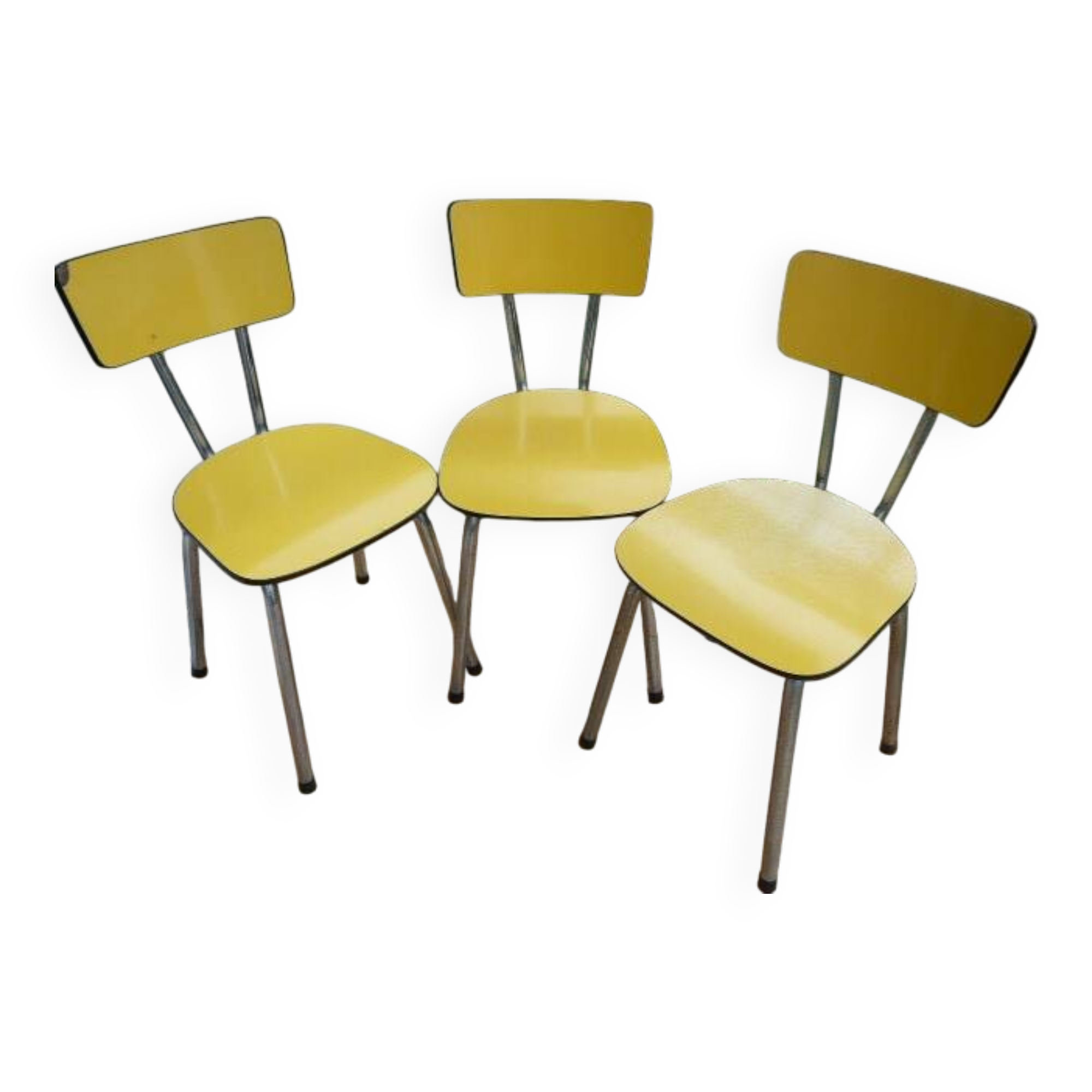 3 canary yellow formica chairs