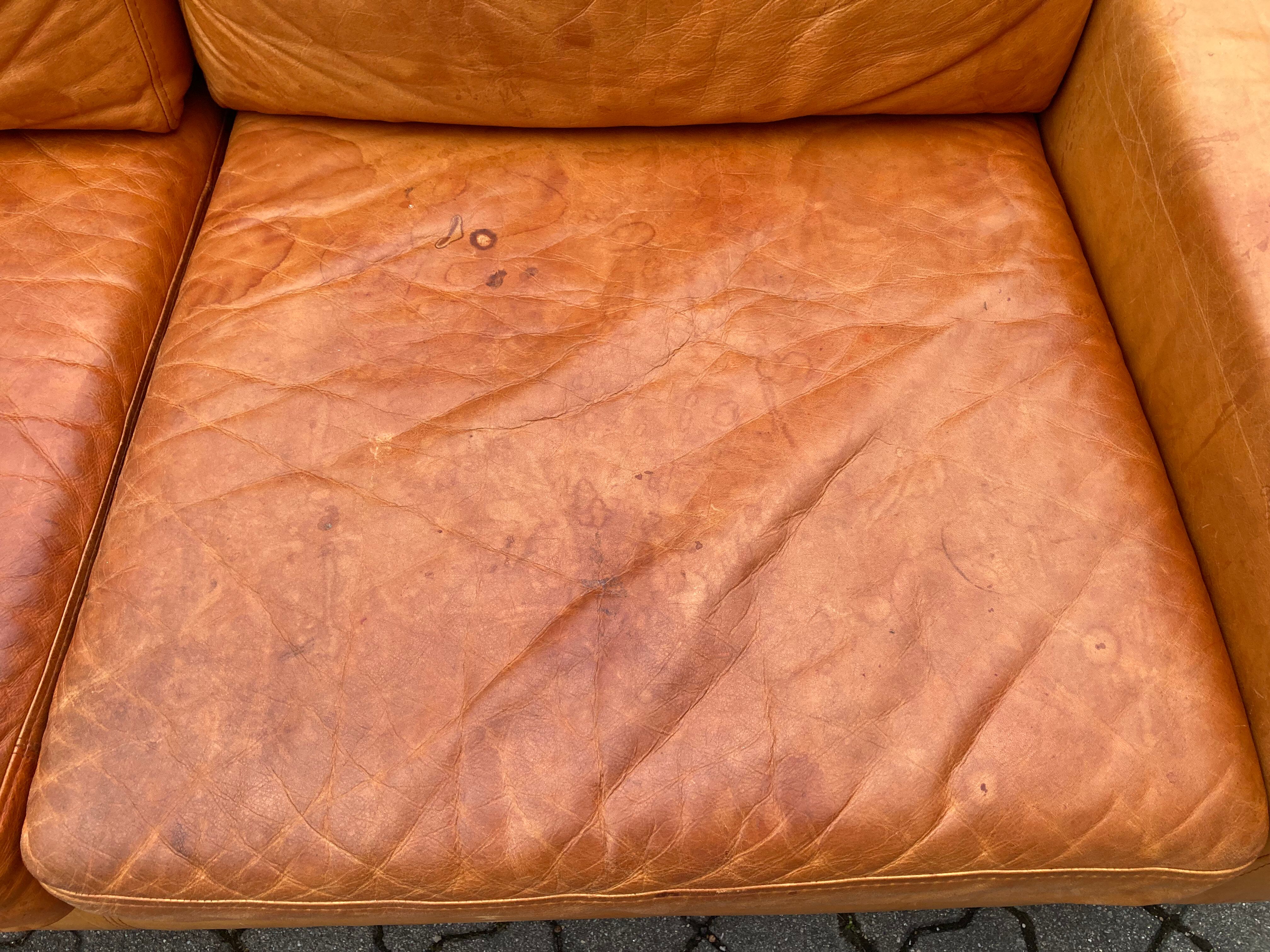 Danish Modern Mid Century Vintage Cognac Leather Sofa