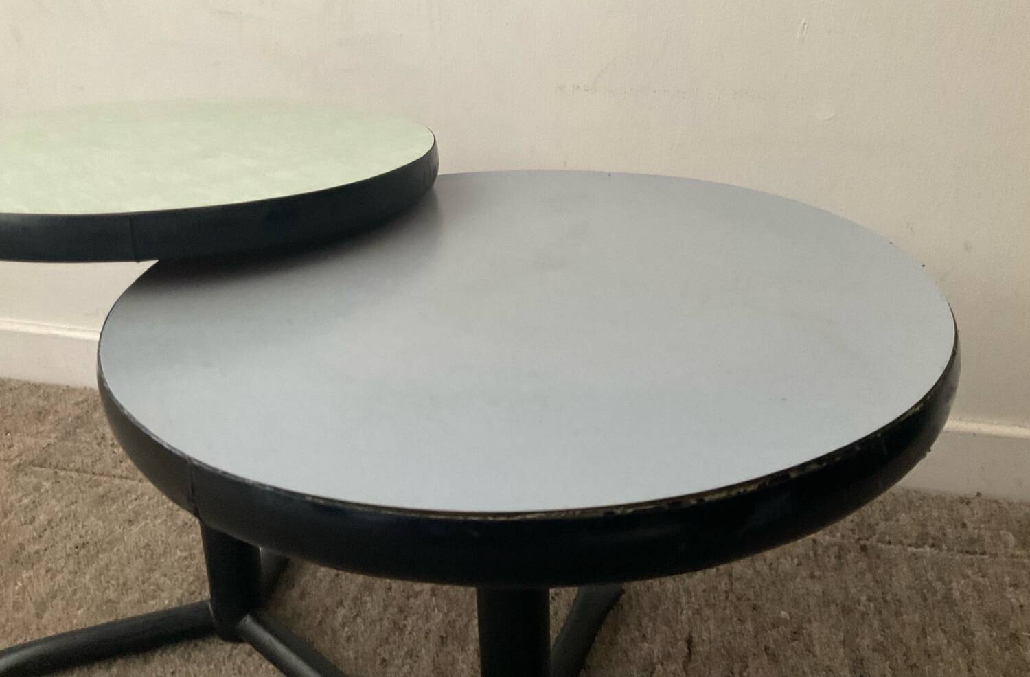 Pair of vintage metal and Formica pedestal tables