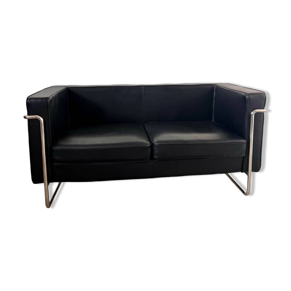 Black Leather 2 Seater Tubular Sofa
