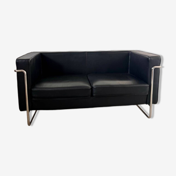 Black leather 2-seater tubular sofa bauhaus style Marcel Olsen design