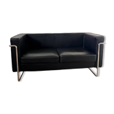Black leather 2-seater tubular sofa bauhaus style Marcel Olsen design