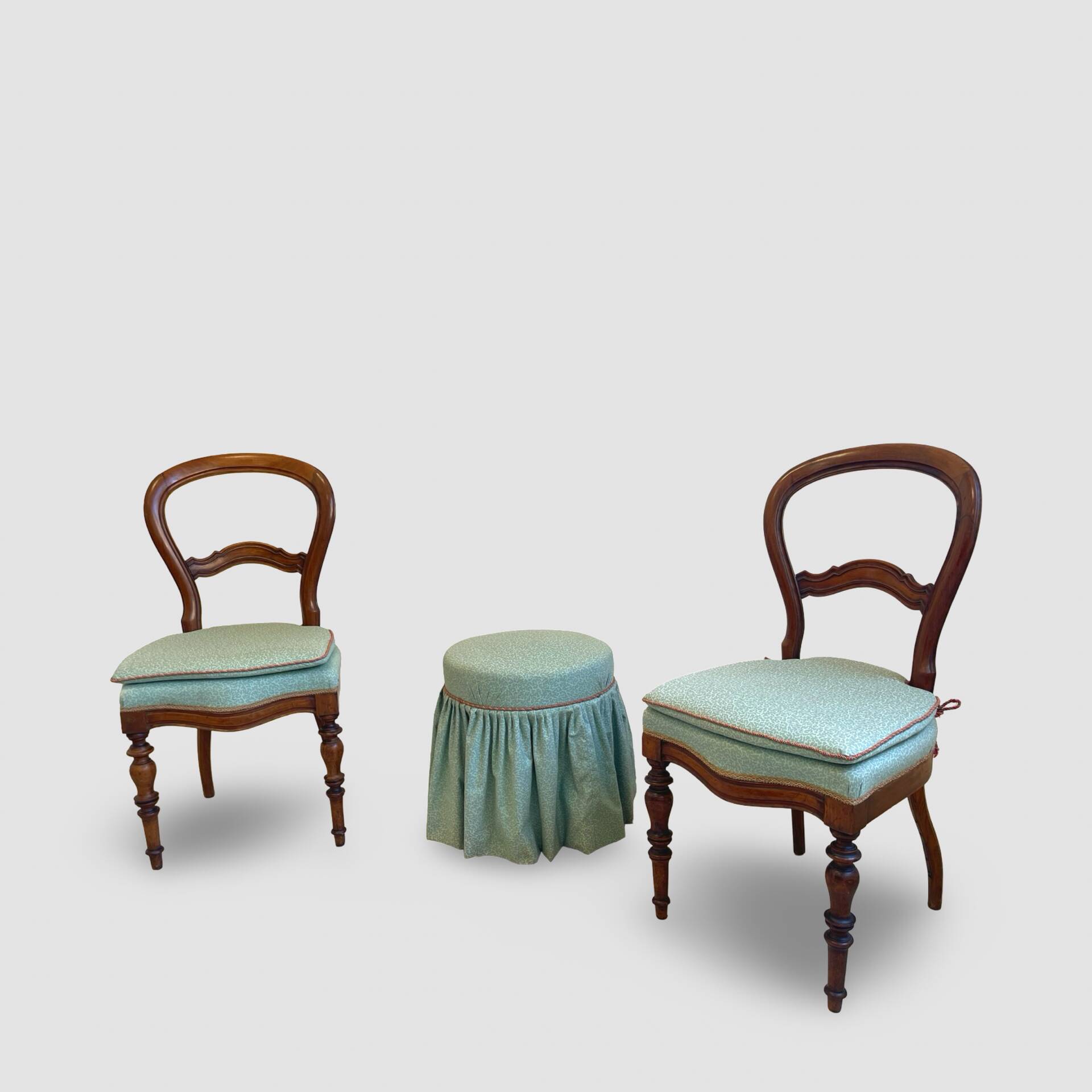 Antique Victorian era ballon back chairs and stool