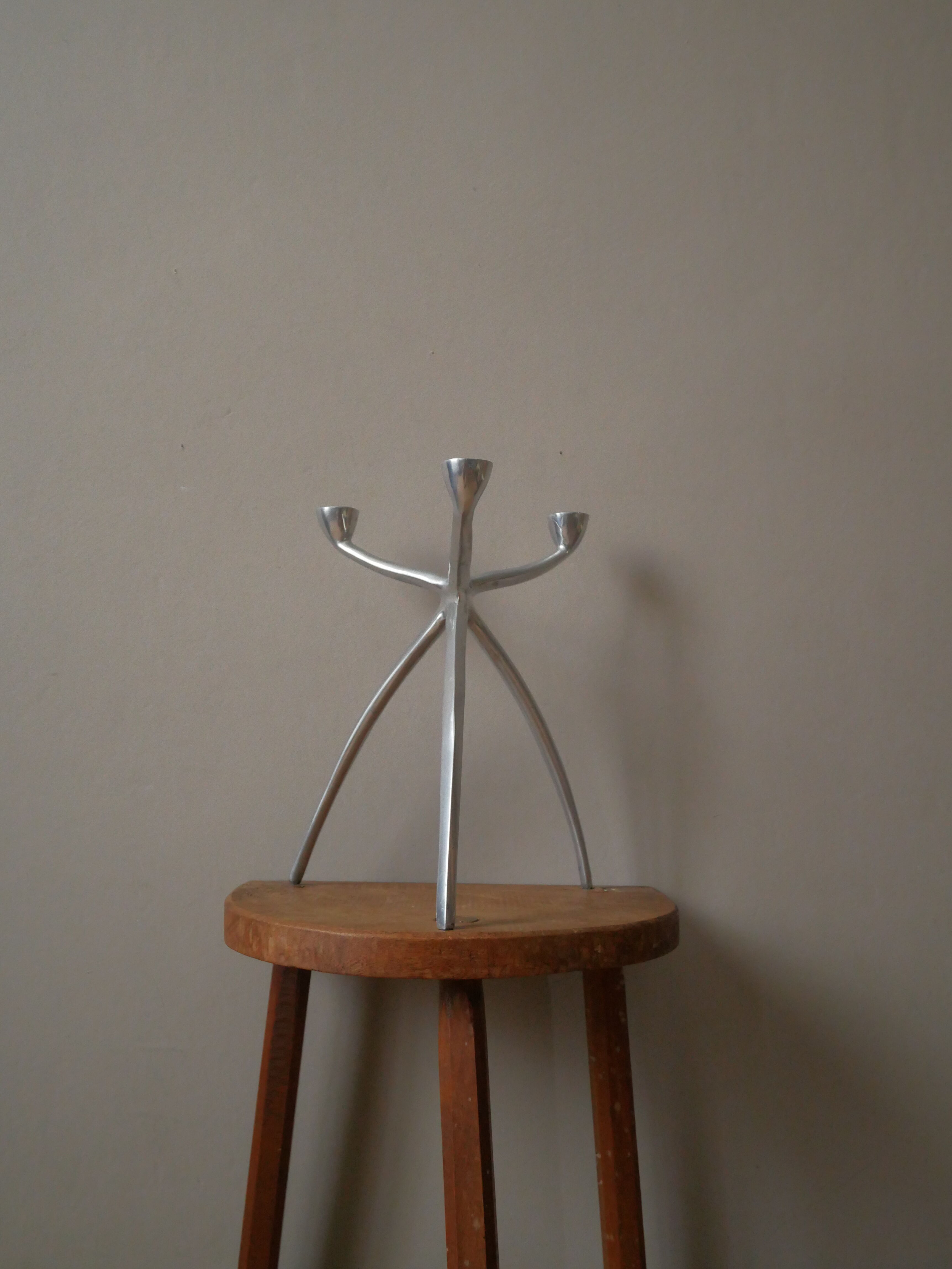 Candelabra or tripod candlestick in aluminum Scandinavian decorative object