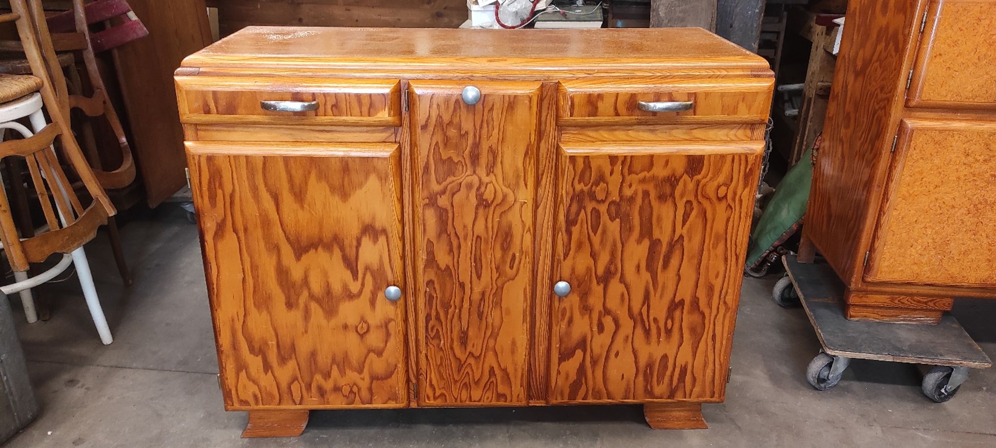 Low vintage Mado style Parisian sideboard 3 doors 2 drawers