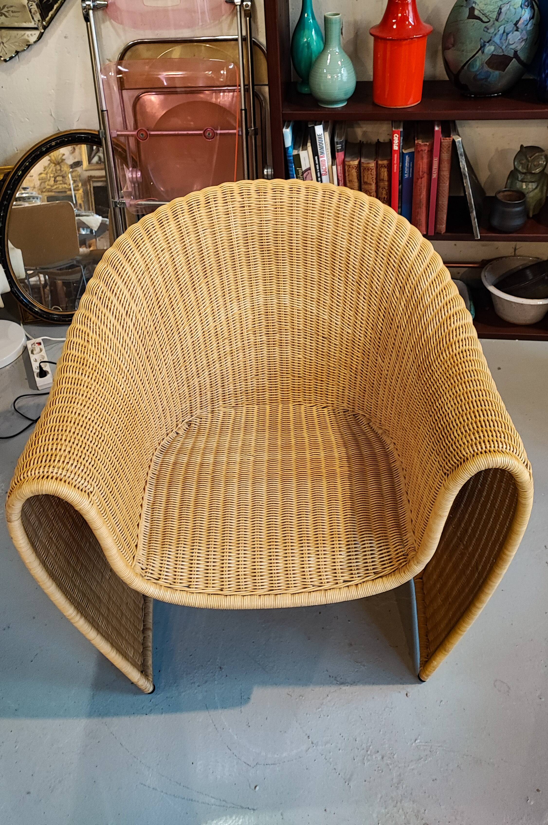 Vintage Driade King Tubby Rattan Armchairs by Miki Astori