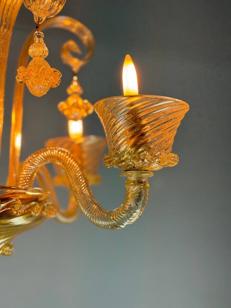 Venetian chandelier in golden murano glass 5 arms of light circa 1930