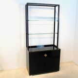 Pierre Vandel Paris Black Lacquered French Cabinet with Shelving Display
