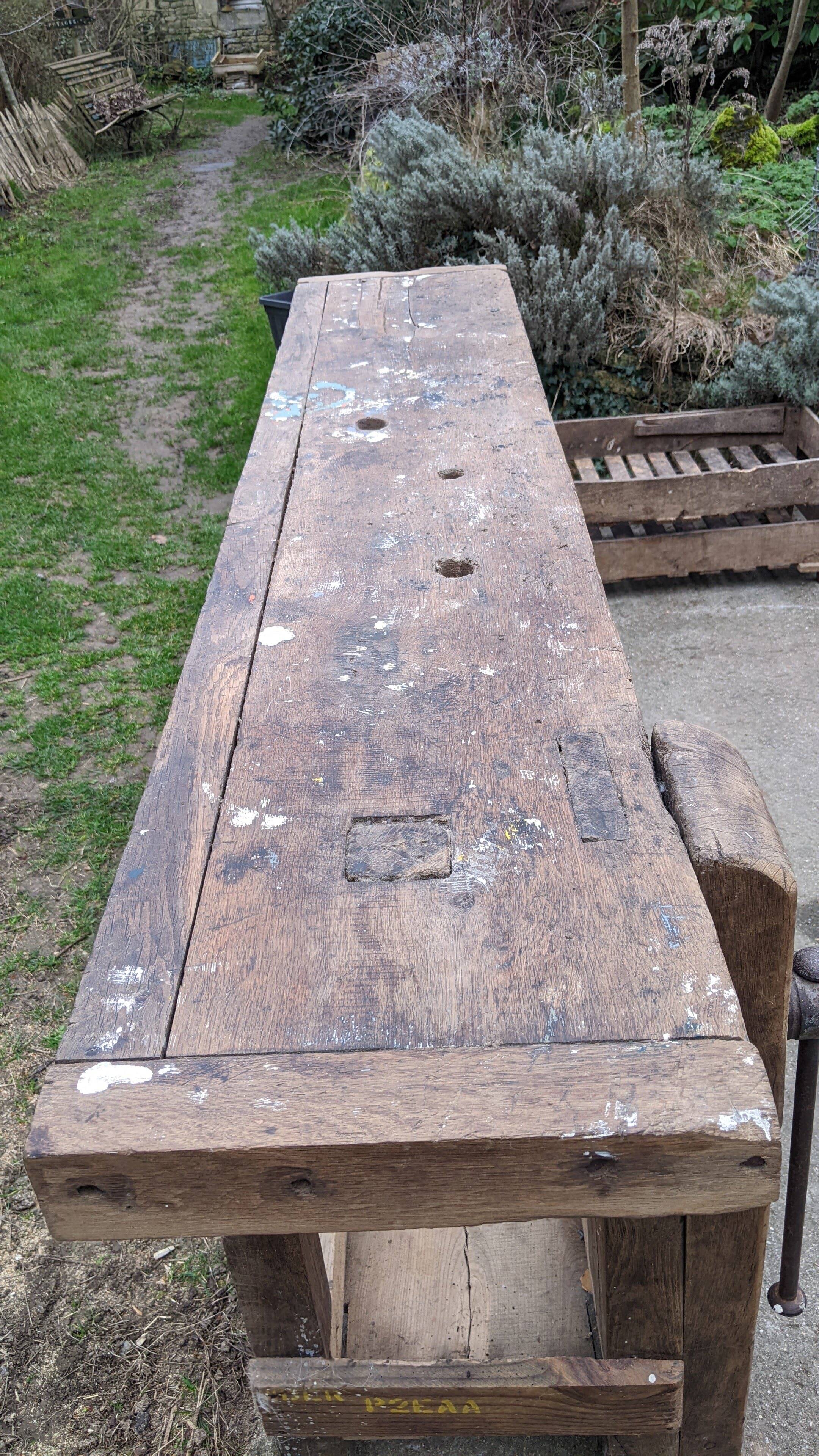 Old solid oak carpenter's workbench
