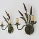 Pair of vintage metal wall sconces in the shape of wheat ears.