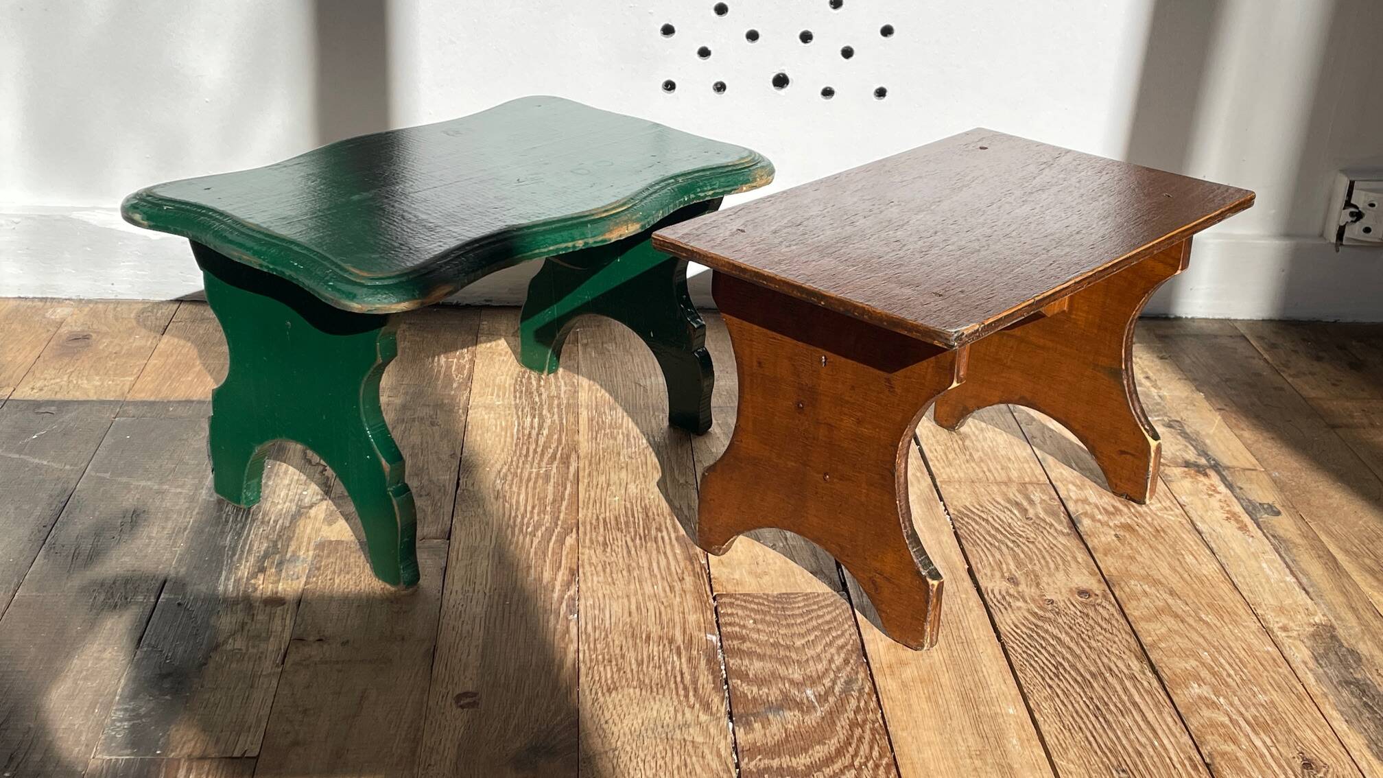 2 vintage wooden bar stools