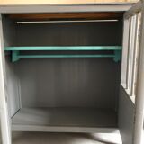 Two-door doll cabinet - grey and vintage blue painted wooden rod