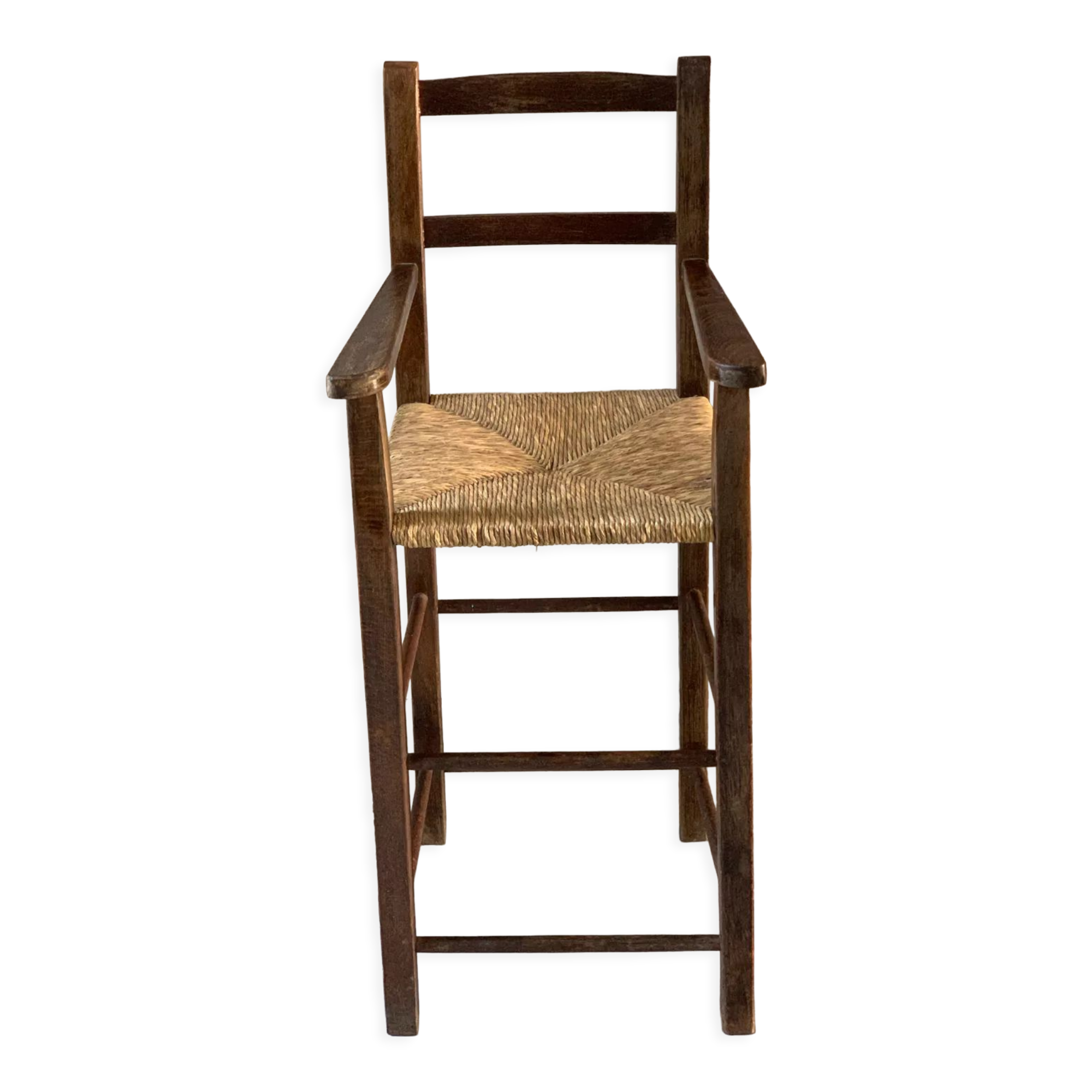 High chair in wood and straw