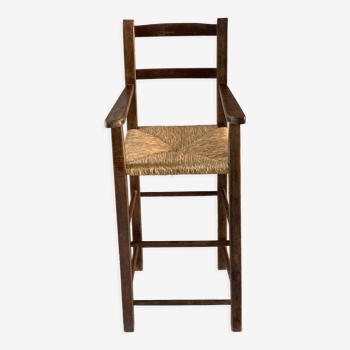 High chair in wood and straw