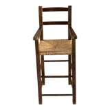 High chair in wood and straw