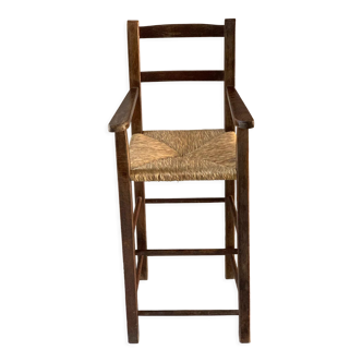 High chair in wood and straw