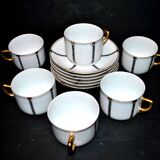Set of 6 ART DECO black and gold porcelain coffee cups from the 1920s-1930s