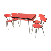 Red formica table with extension cords - 8 chairs / 60s