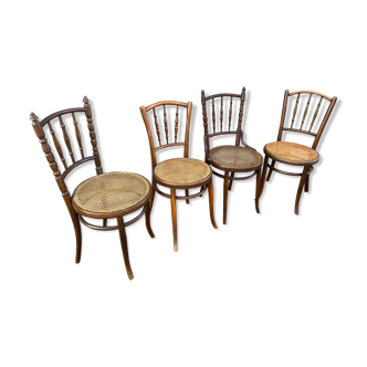 Set of 4 Mismatched pramed wood coffee bistro chairs