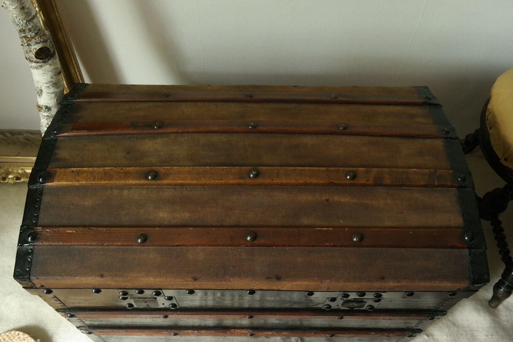 Domed travel trunk old wood