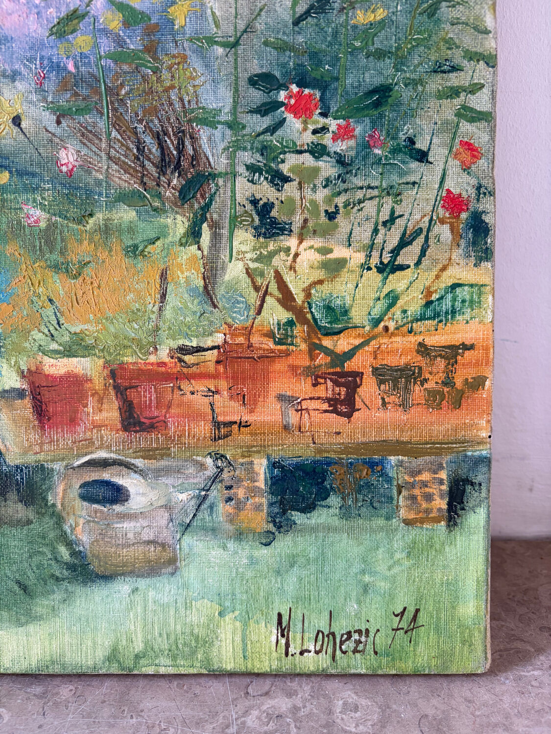 The vegetable garden, oil on canvas signed Lohezic 1974.