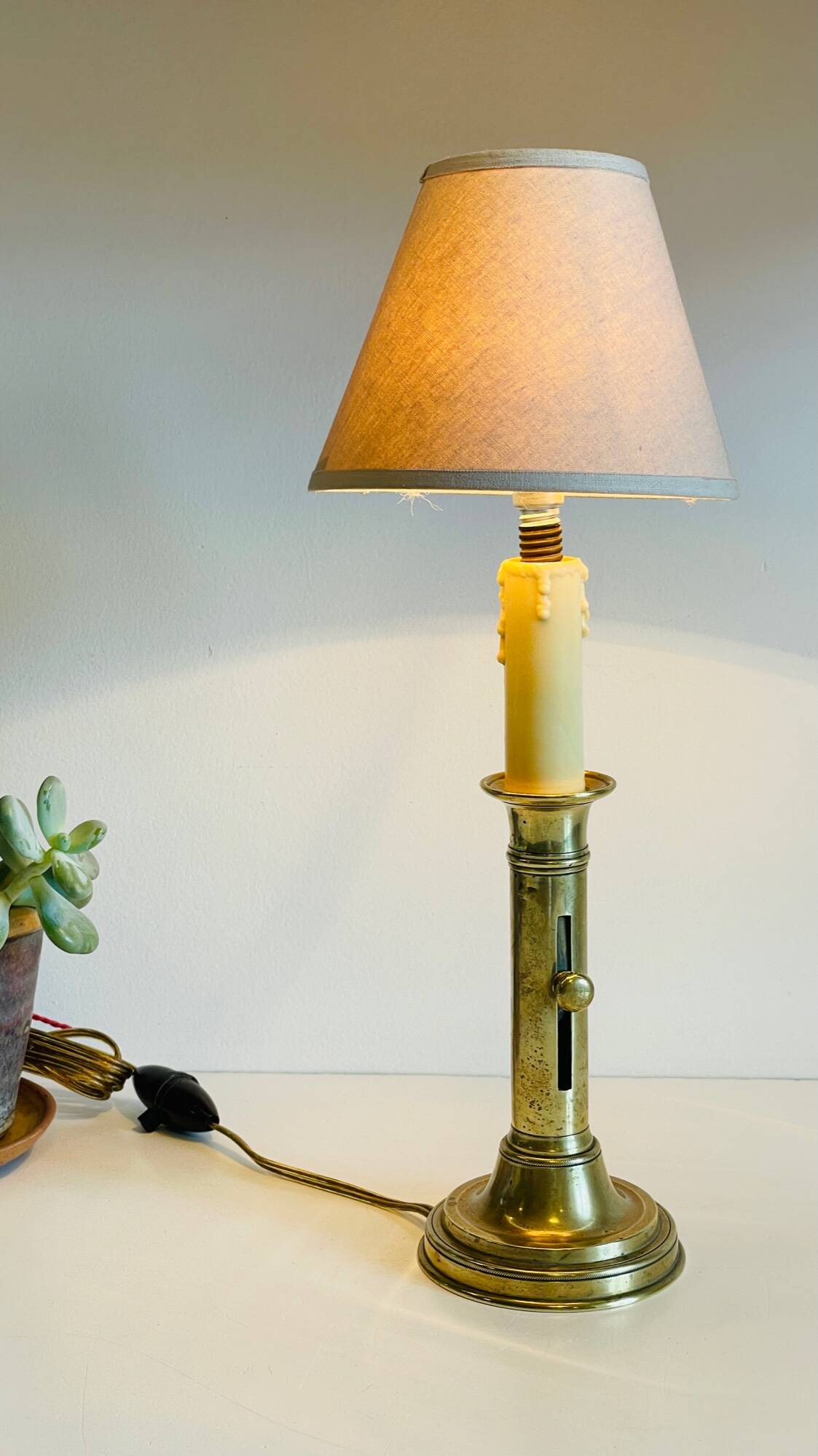 Vintage Solid Brass Candlestick Lamp