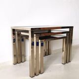 Set of gold-plated nesting tables 23 carats by Belgo Chrome Belgium 1960 s