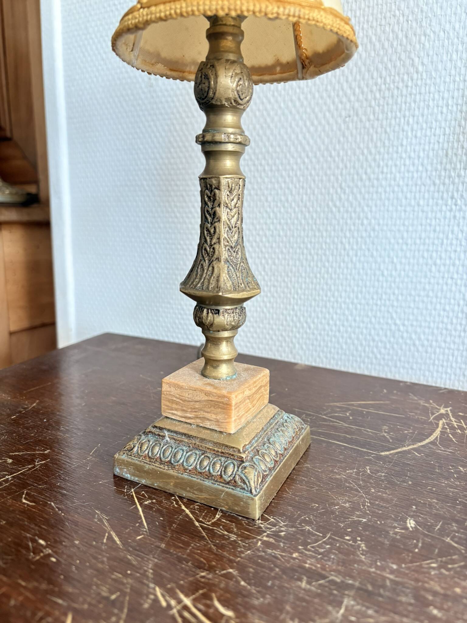 Antique Pair Table Lamps Candle Holders Neo-Classical Louis XVI Gilded Brass Year