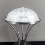 Important Art Deco Wrought Iron Lamp with Starry Glass Dome, c. 1930