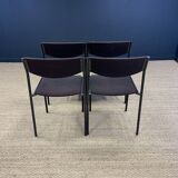Set of 4 Gijs Van Der Sluis chairs aubergine fabric black steel legs 70s Netherlands