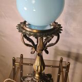 19th century bronze table lamp 38x16 blue opaline, very beautiful,