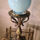 19th century bronze table lamp 38x16 blue opaline, very beautiful,