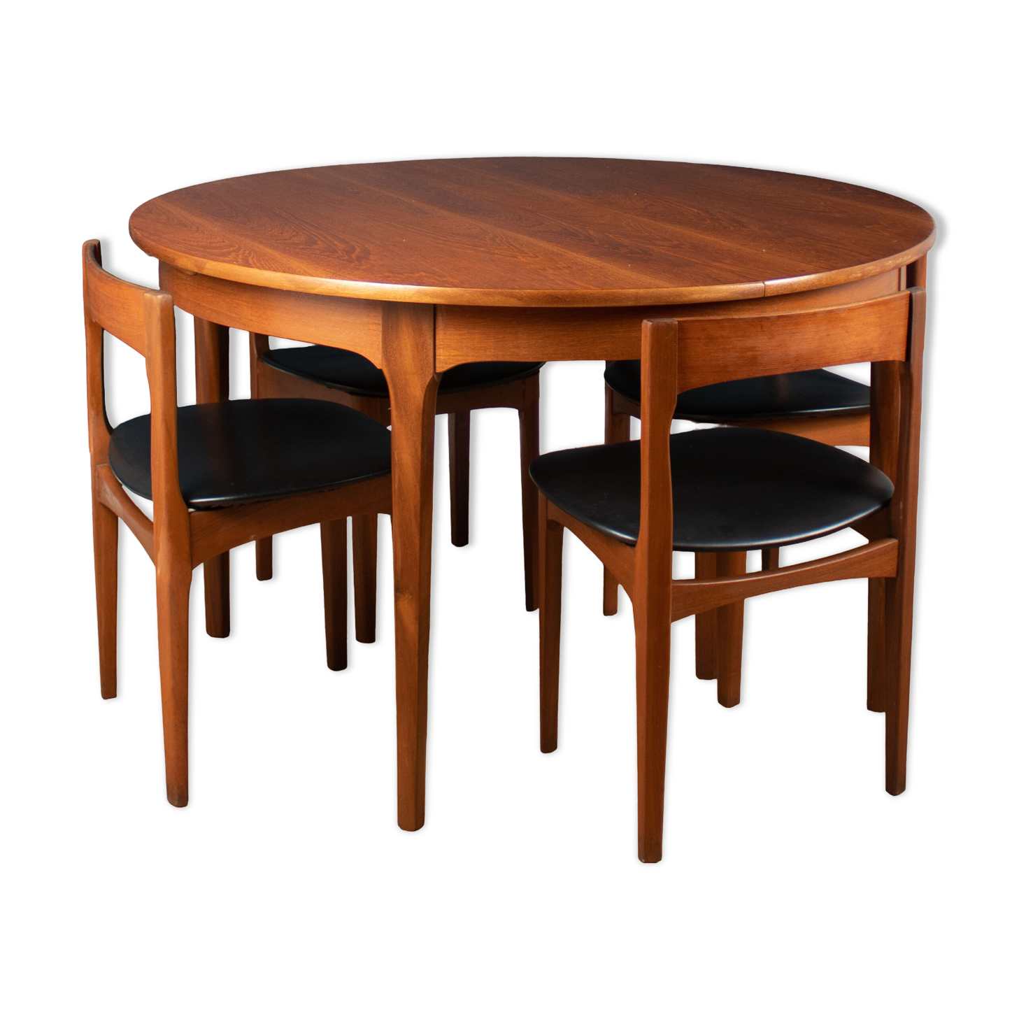 Retro Teak 1960s Round Dining Table & Four Space Saving Chairs By Nathan