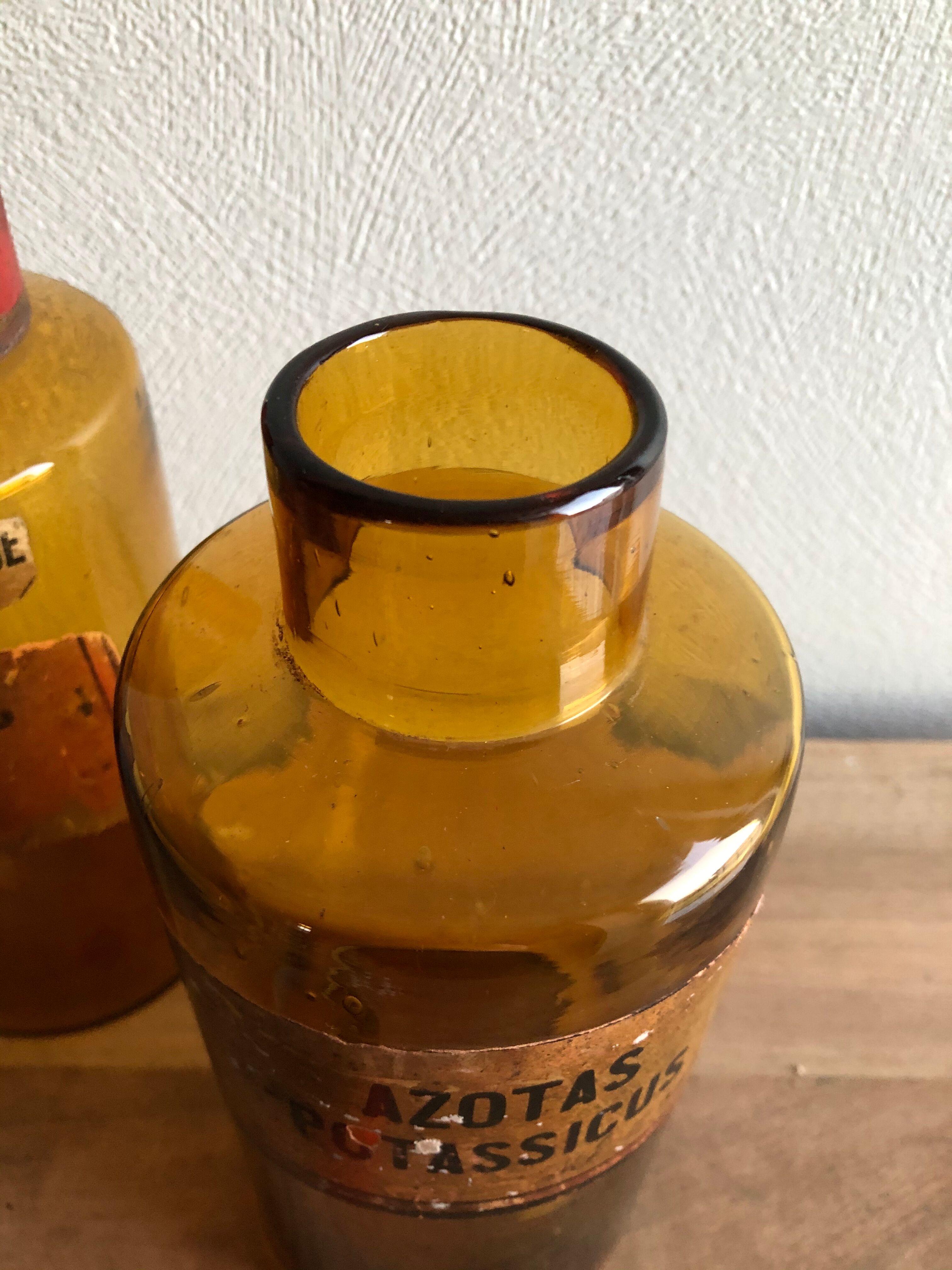 Old pharmacy bottle/jar "Azotas Potassicus" brown glass