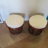 pretty pair of 2 bamboo and rattan stools with cushions - 80s - Vintage - set of 2