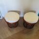 Pretty pair of 2 bamboo and rattan stools with cushions - 80s - Vintage - set of 2