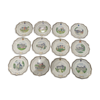 12 dessert plates Gien châteaux de la Loire