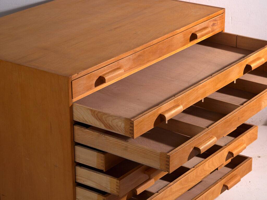 Antique plan cabinet made of beech wood – Slovakia, circa 1960