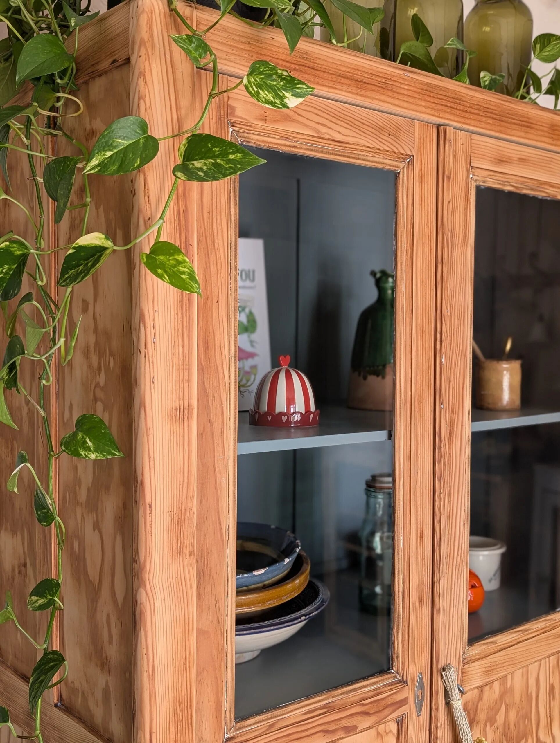 Old glass-fronted wooden library – blue interior