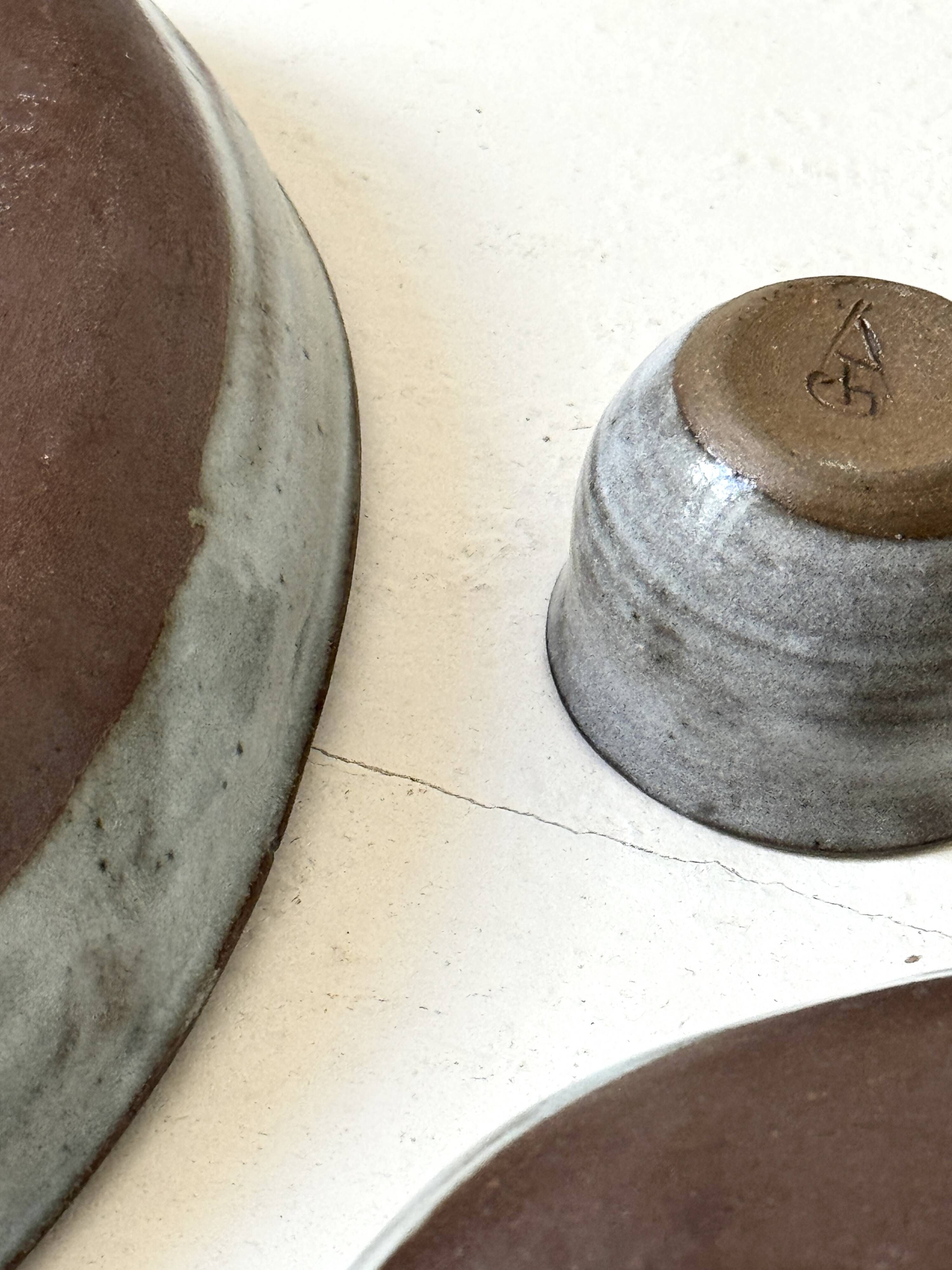 Service ramekins in glazed stoneware and signed, Chantal & Thierry Robert 1970