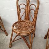 Ensemble de 4 chaises rotin vintage