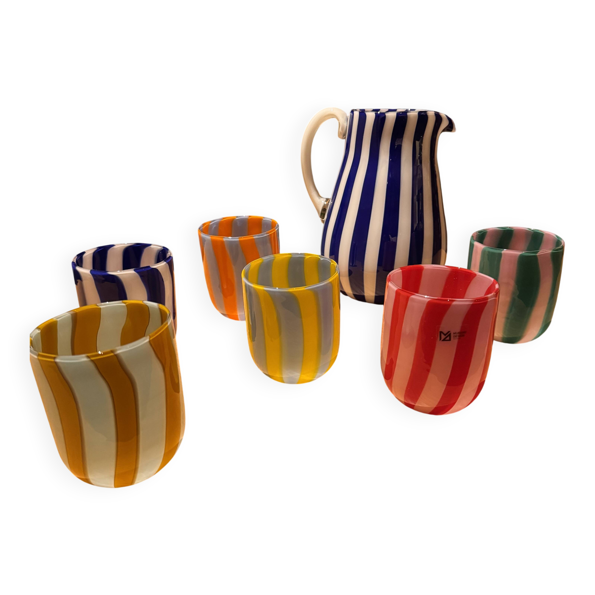 6 glasses and a Murano carafe