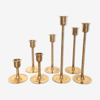 Series of 7 Scandinavian brass candlesticks
