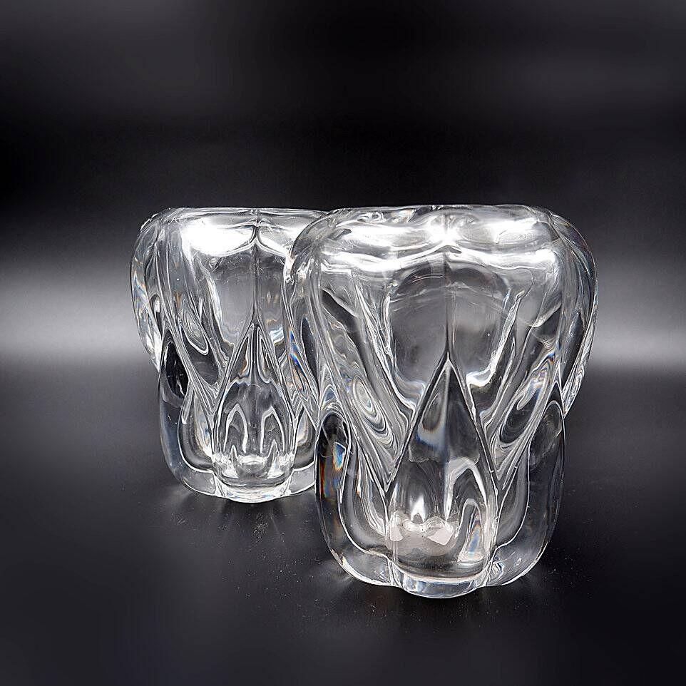 Pair of clear crystal vases by Antonio & Guido Bon for Val St Lambert - 1960s