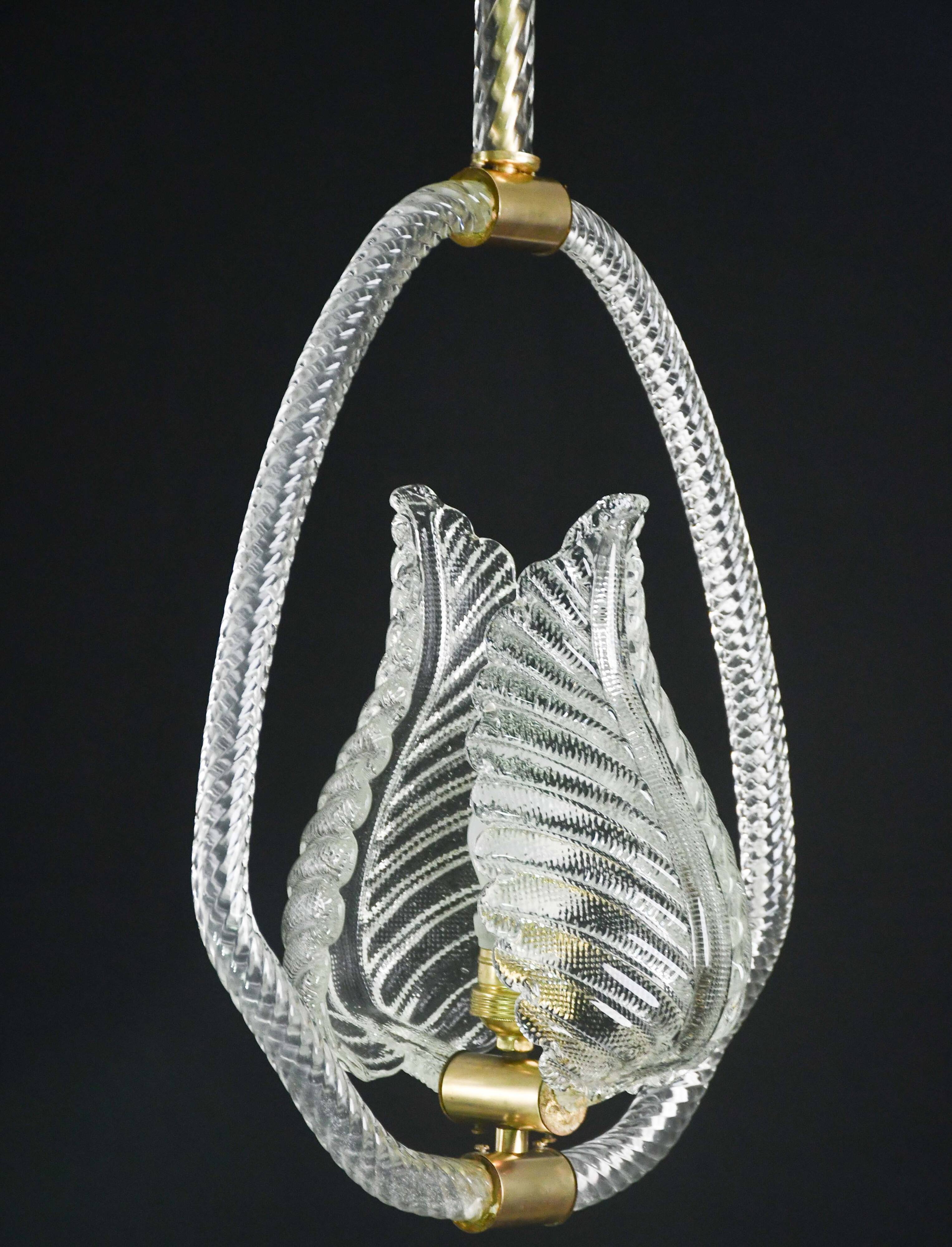Charming Transparent Art Decò Barovier e Toso Pendant Light Murano Glass, 1940s