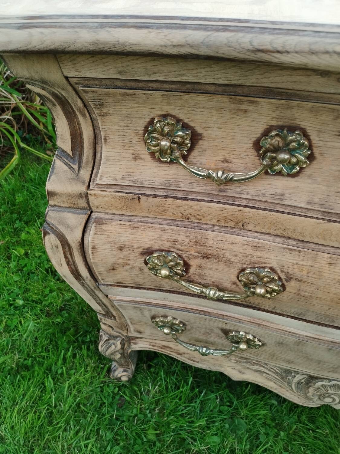 Antique Louis XVI style chest of drawers with wooden top