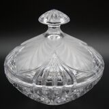 Polished striated crystal sugar bowl vintage leaves
