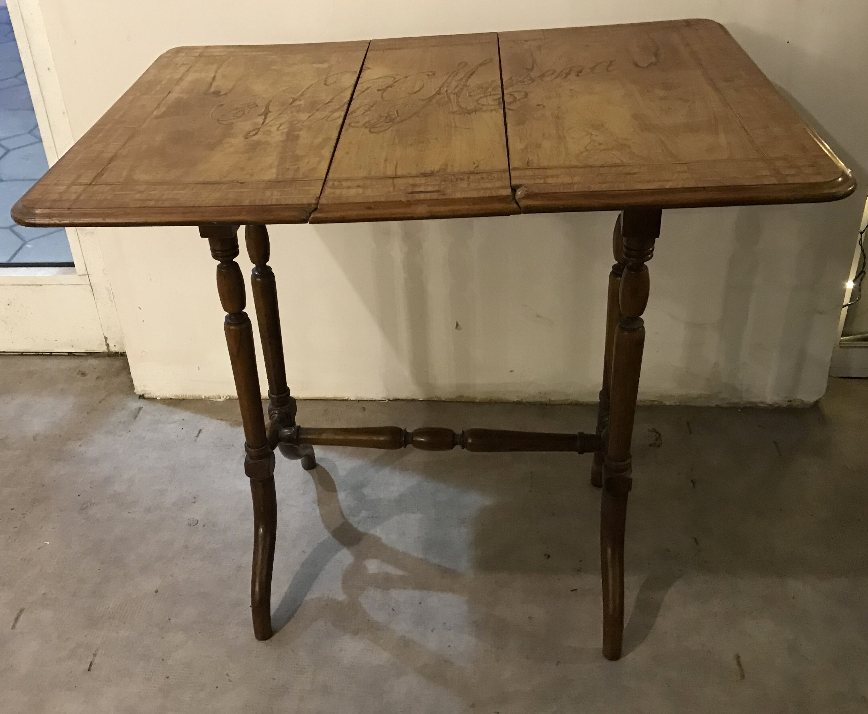 Napoleon iii walnut shutter table with marquetry villa massena nineteenth era