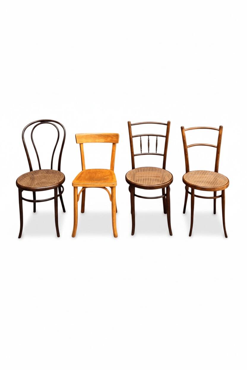 Ensemble de 4 chaises de bistrot 1900 dépareillées